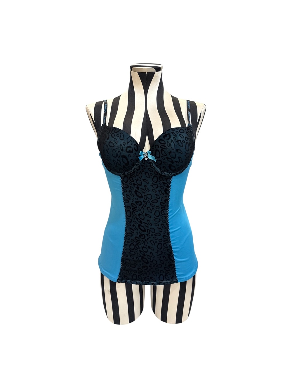Playboy Blue & Black Leopard Print Corset Top